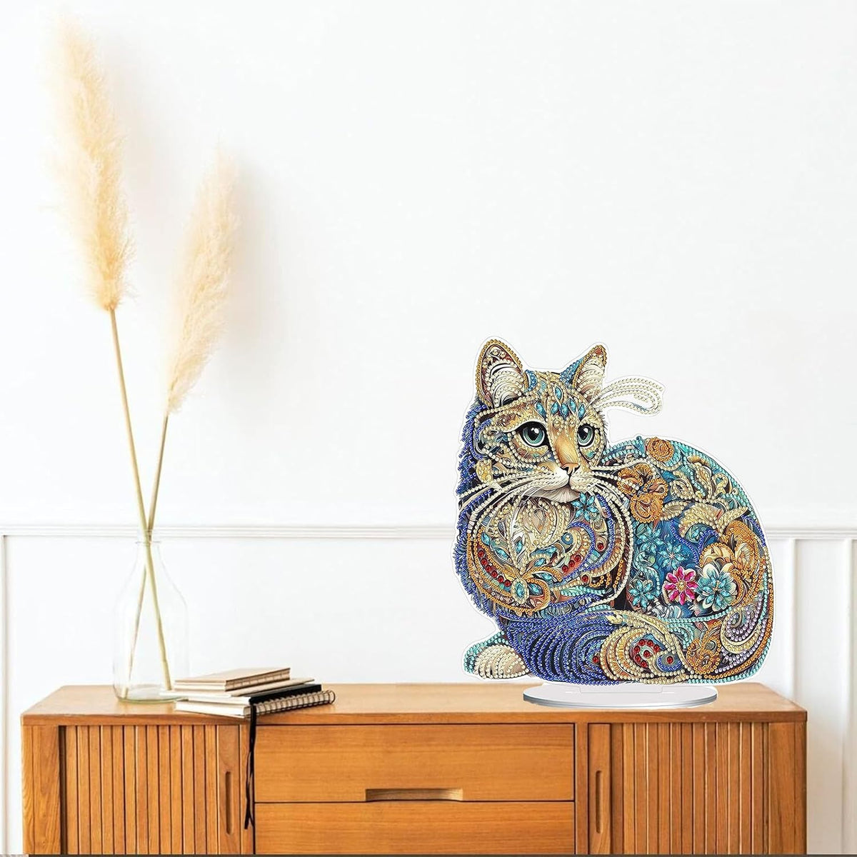 Diamond Painting Kits for Adults Beginners, 5D Full Drill Cat Crystal Art Desktop Ornament, DIY Single Sided Home Office Desk Decor, Creative Craft Gift Set with Tools
