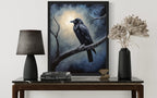 Crow under the Moonlight Poster Art Print, Halloween Scary Vintage Wall Art Academia Spooky Painting Decoration for Horror Prints, Gothic Posters Bedroom Decor 89 (Crow under the Moonlight, 16 x 20 inches, Unframed)