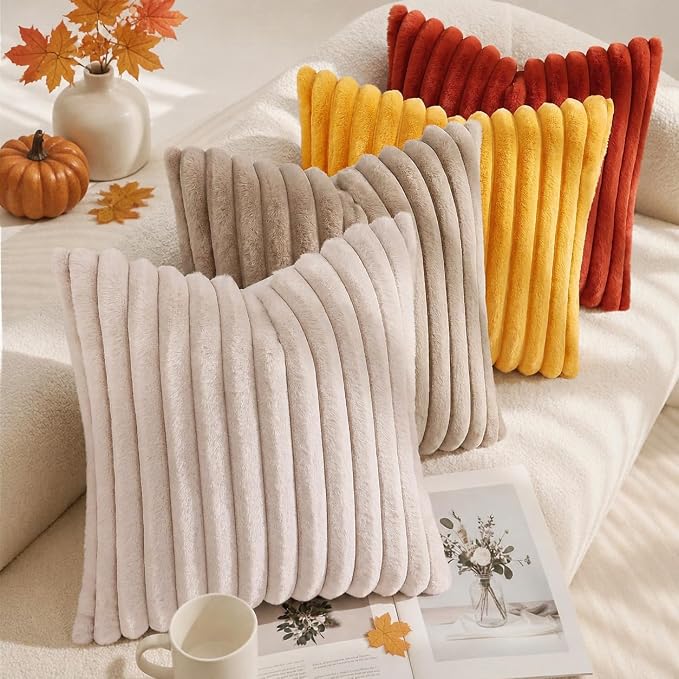decorUhome Fall Faux Fur Throw Pillow Covers 12x20 Set of 2 Rust | Decorative - Image 5