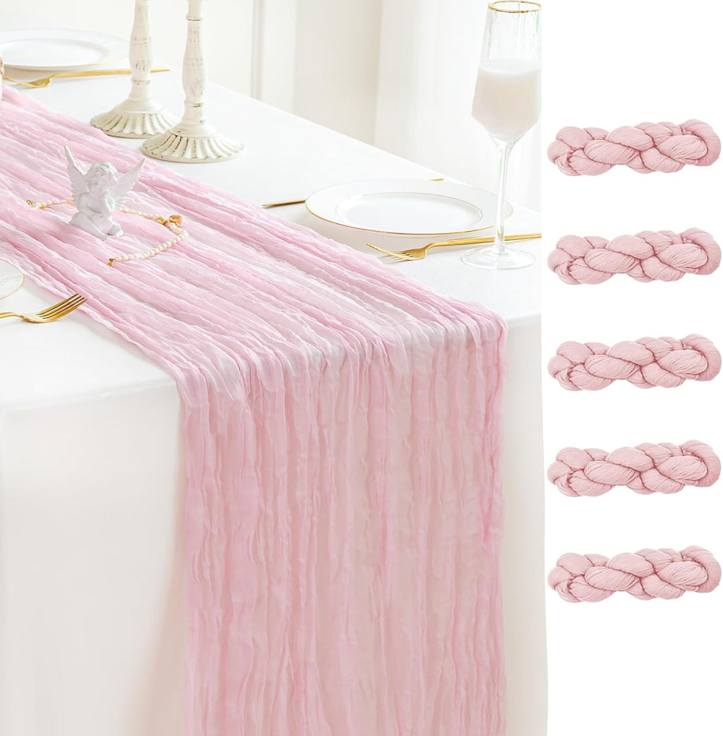 Sioloc 5 Pack Light Pink Cheesecloth Table Runner Fall Autumn Decor for Home 10ft Table Cloth for Tea Wedding Birthday Party Baby Bridal Shower Halloween Thanksgiving