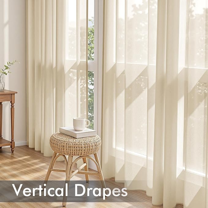 MIULEE Cream Sheer Curtains 63 Inches Long 4 Panels 42 x 63 Inches | Light - Image 5