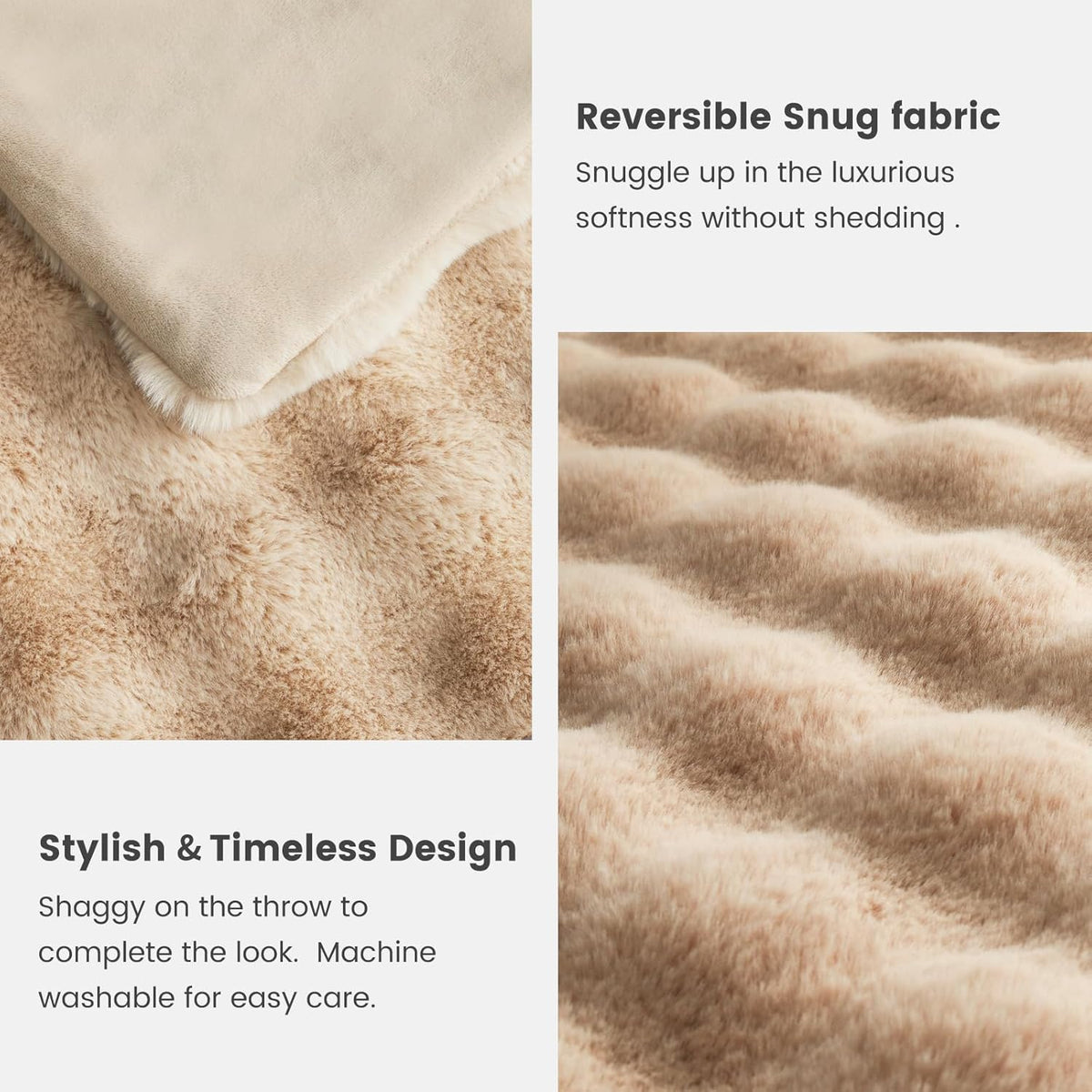 Cozy Bliss Faux Fur Throw Blanket for Couch, Fuzzy Soft Plush Thick Bubble Blanket for Sofa Bedroom Living Room, 50 * 60 Inches Beige