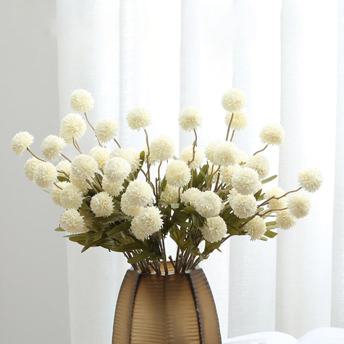 Faux White Kiku Flower, 10 Stems with 5 Heads Each & 4 Branches Eucalyptus Stems, Artificial Small Mini Chrysanthemum Flowers for Aesthetic Room Decor, Floral Arrangements Centerpiece