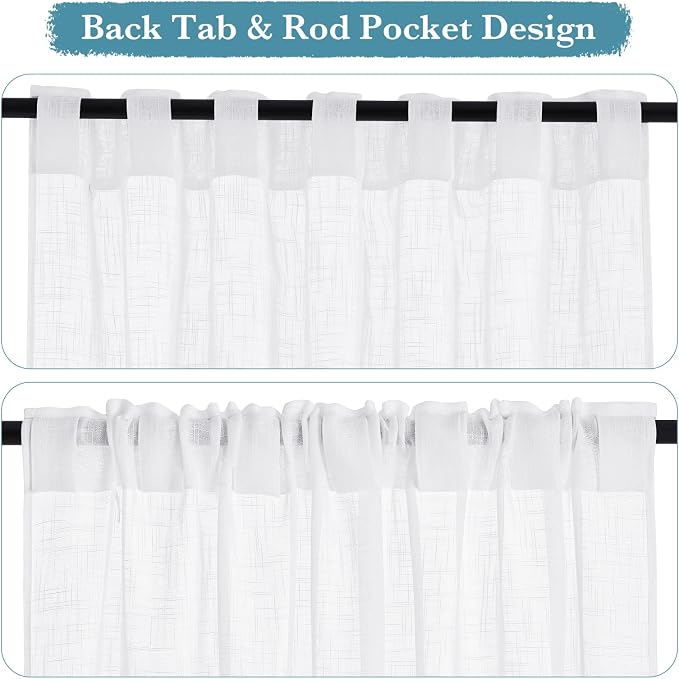 RYB HOME Light Filtering Linen Sheer Curtains 72 inch Long - Image 2