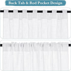 RYB HOME Linen Semi Sheer Kitchen Curtains Over Sink 36 inches Length | Light - Image 2
