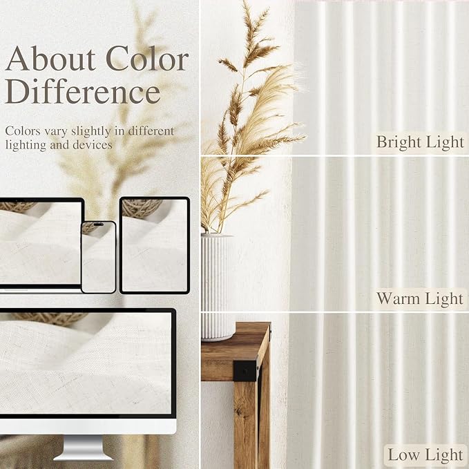 Beige White Linen Curtains for Kitchen Windows Over Sink Neutral 30 Inch Length - Image 3
