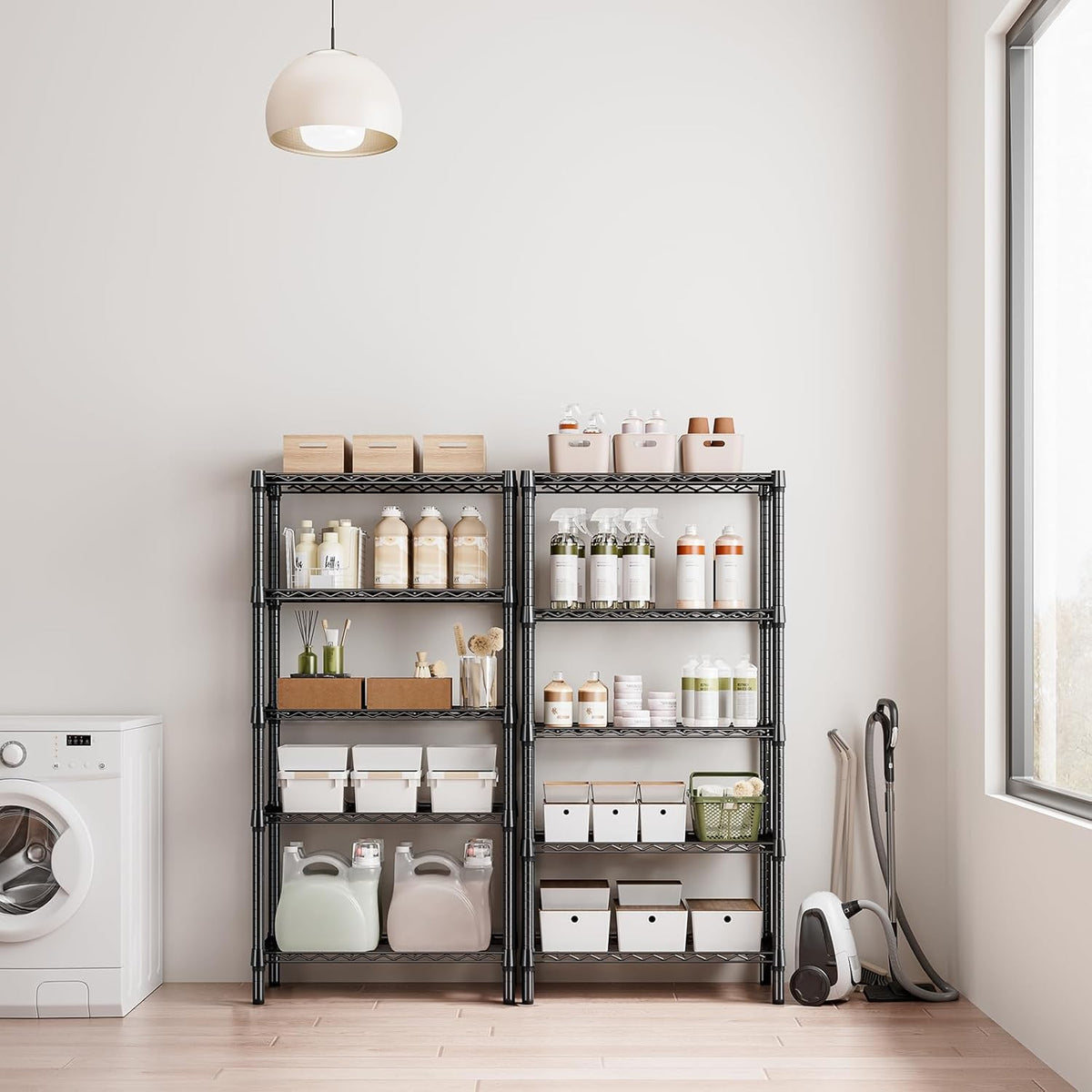 1250 lbs 5 Tier Shelf Metal Storage Shelves Shelving Wire Rack Heavy Duty Closet Organizers for Garage Kitchen Bathroom Laundry Black 13.8" D x 29.5" W x 59.5" H