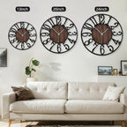 Maxstar Large Round Wall Clock for Living Room Decor Battery Operated Non Ticking Black Metal Wood Clocks for Home Living Room Garden Farmhouse Office Kitchen Decoration -24 inch