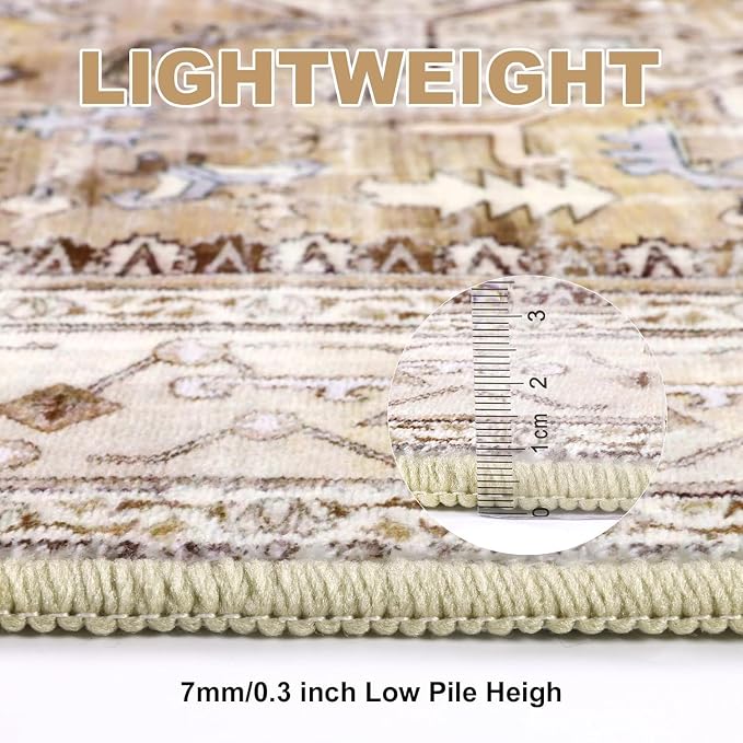 Yamaziot Washable Runner Rug, Low Pile, Soft Distressed Floor Carpet - Image 3