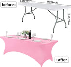 2Pack Spandex Table Cover for 8FT or 4ft or 6ft Table Universal Fitted Stretch Tablecloth for Party, Banquet, Wedding and Events-Pink