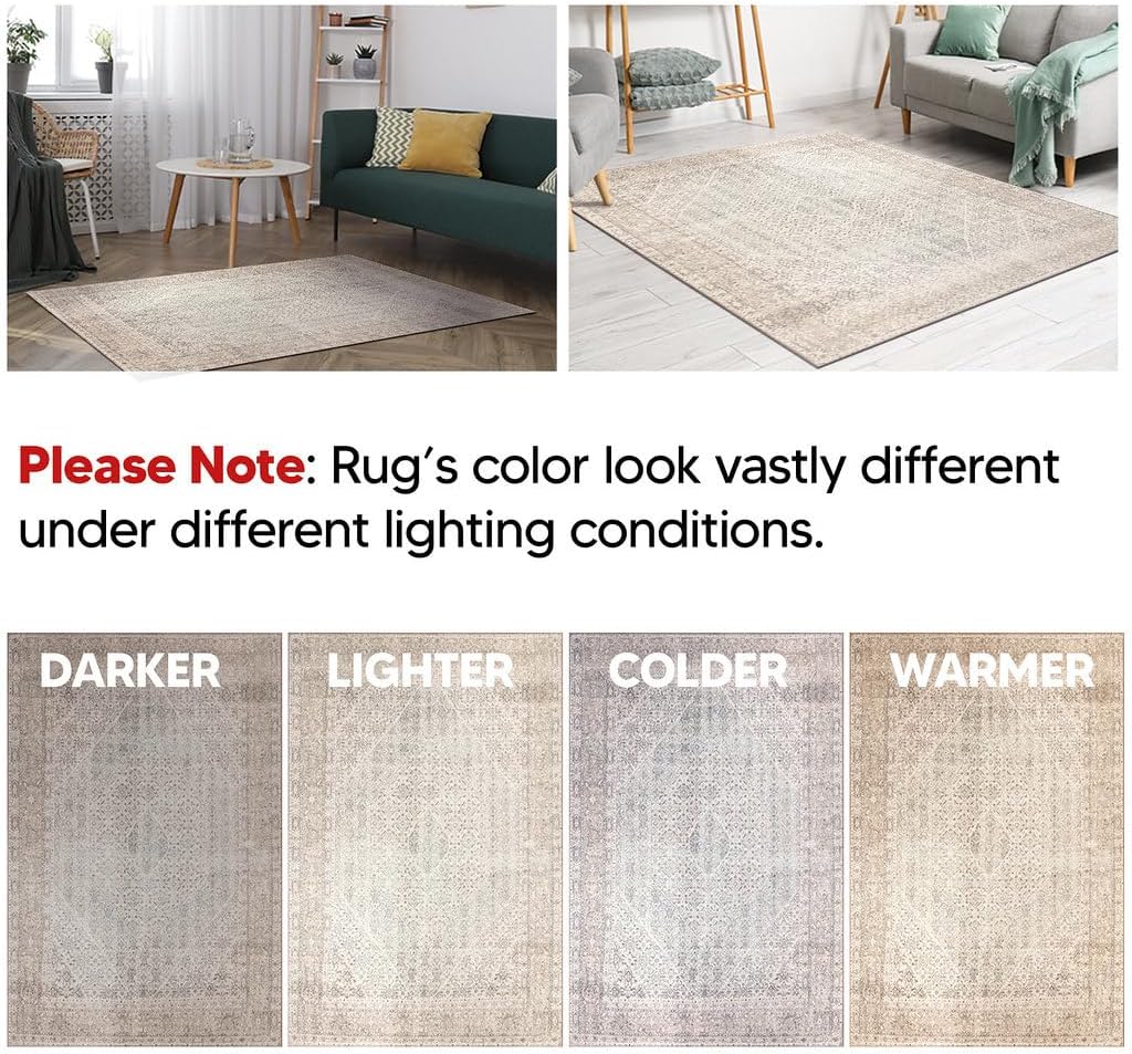 Keen Home Design 10x14 Rug - Machine Washable Area Rug with Non-Slip Backing, Ideal for Living Room, Dining Room, Bedroom - Vintage, Easy Clean, Durable, Low Pile Rug - (9'7" x 14')