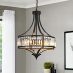 20" Modern Farmhouse Crystal Chandeliers for Dining Room, 5-Light Black Antique Pendant Chandelier, Contemporary Hanging Light Fixture for Living Room Bedroom Foyer Kitchen Island Entryway
