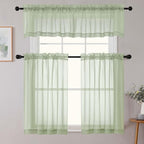 Kitchen Curtains 24 Inch Length Tier 2 Pieces, Light Green Sheer Curtain Solid - Image 8