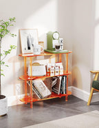 Clear Bookshelf, Acrylic Bookcase with Open Book Shelf for Office Living Room Bedroom (3 Tier Orange)