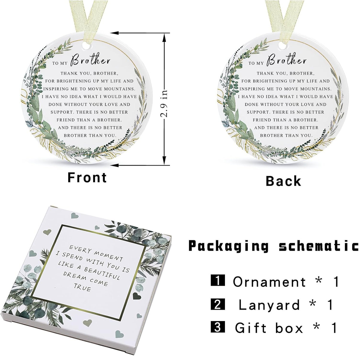 Brother Ornaments 2025 Brother Xmas Ornament Brother Christmas Ornament for Brother Forever Best Brother Ever Gift Double-Sided Printing Ceramic (2.9"