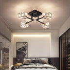 Modern Crystal Ceiling Light,Semi Flush Mount Ceiling Light Fixture with 4-Lights,Black and Gold Sputnik Chandeliers for Bedroom,Dining Room,Farmhouse Kitchen,Office,Entryway Hallway