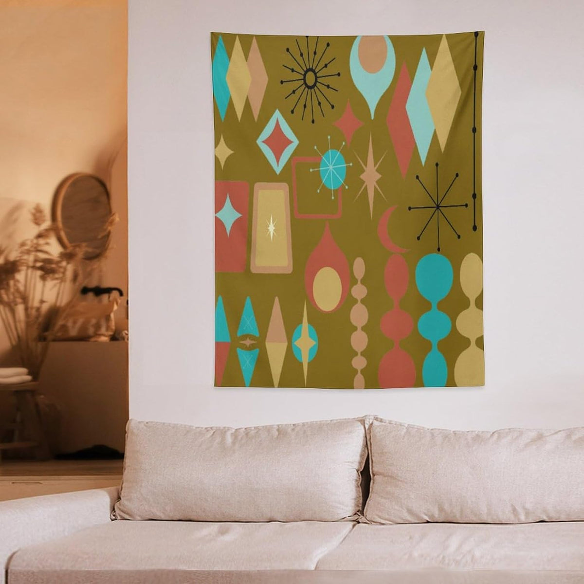 ICMOLYYENLO Boho Medieval Cat Tapestry, Abstract Atomic Starburst Geometric Aesthetic Art Wall Hanging For Bedroom Living Room Dormitory 30x40 Inches