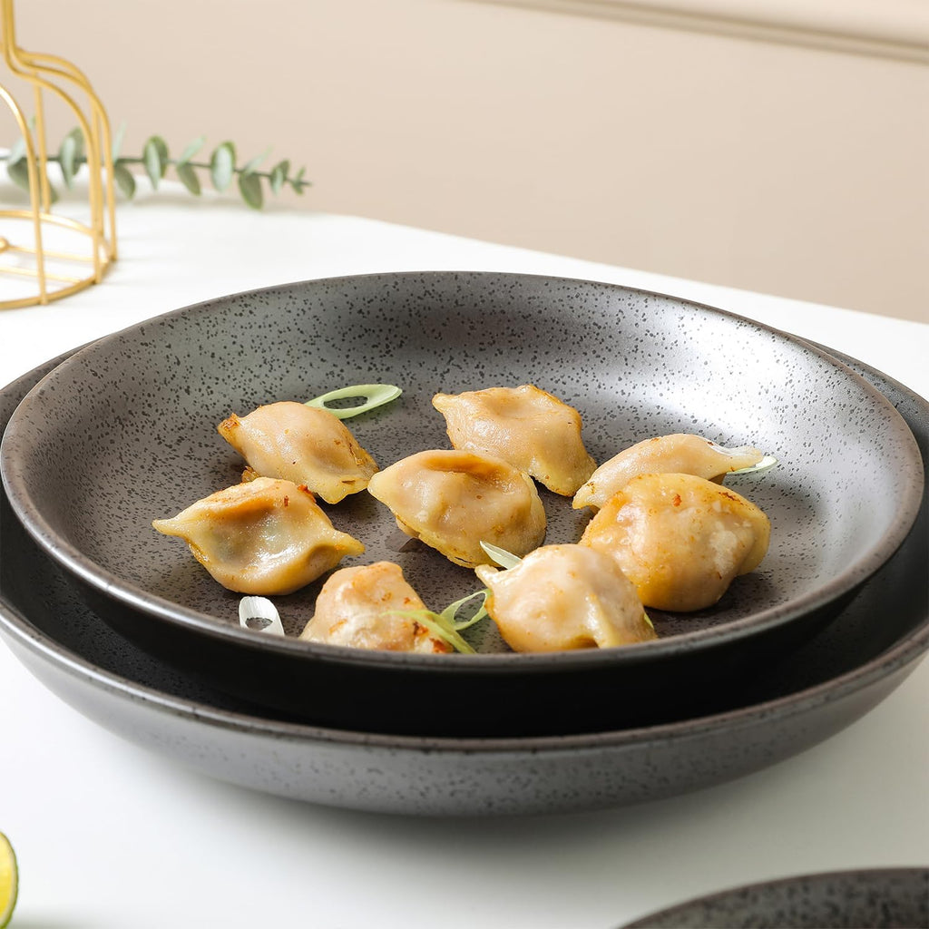 Stone lain Valencia Porcelain 3-Piece Round Bowl Serving Set, Metallic Grey