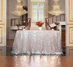 SquarePie Sequin Tablecloth 90 x 156 Inch Silver Sparkly Table Linen for Wedding Party