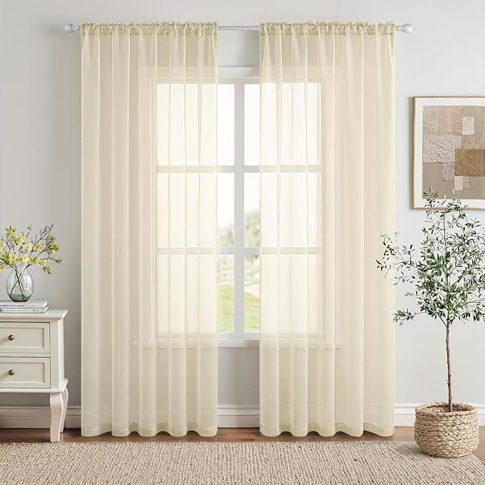 MIULEE Light Cream Sheer Curtains 54 X 84 Inches, 2 Panels | Solid Color by MIULEE