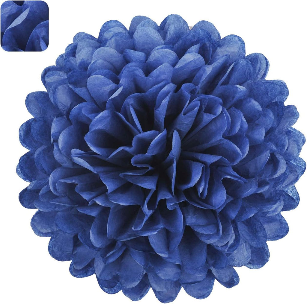MISU 10" Navy Blue Tissue Pom Poms DIY Tissue Paper Flowers for Birthday Wedding Baby Shower Tea Party Dessert Table Decoration, Pack of 18