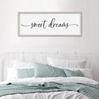 SRSZHIYUE Sweet Dreams Above Bed Wall Decor, 32"x12" Large Rustic Master Bedroom Over Bed Sign Guest Room Couples Wood Framed Farmhouse Horizontal Hanging Decoration (White)