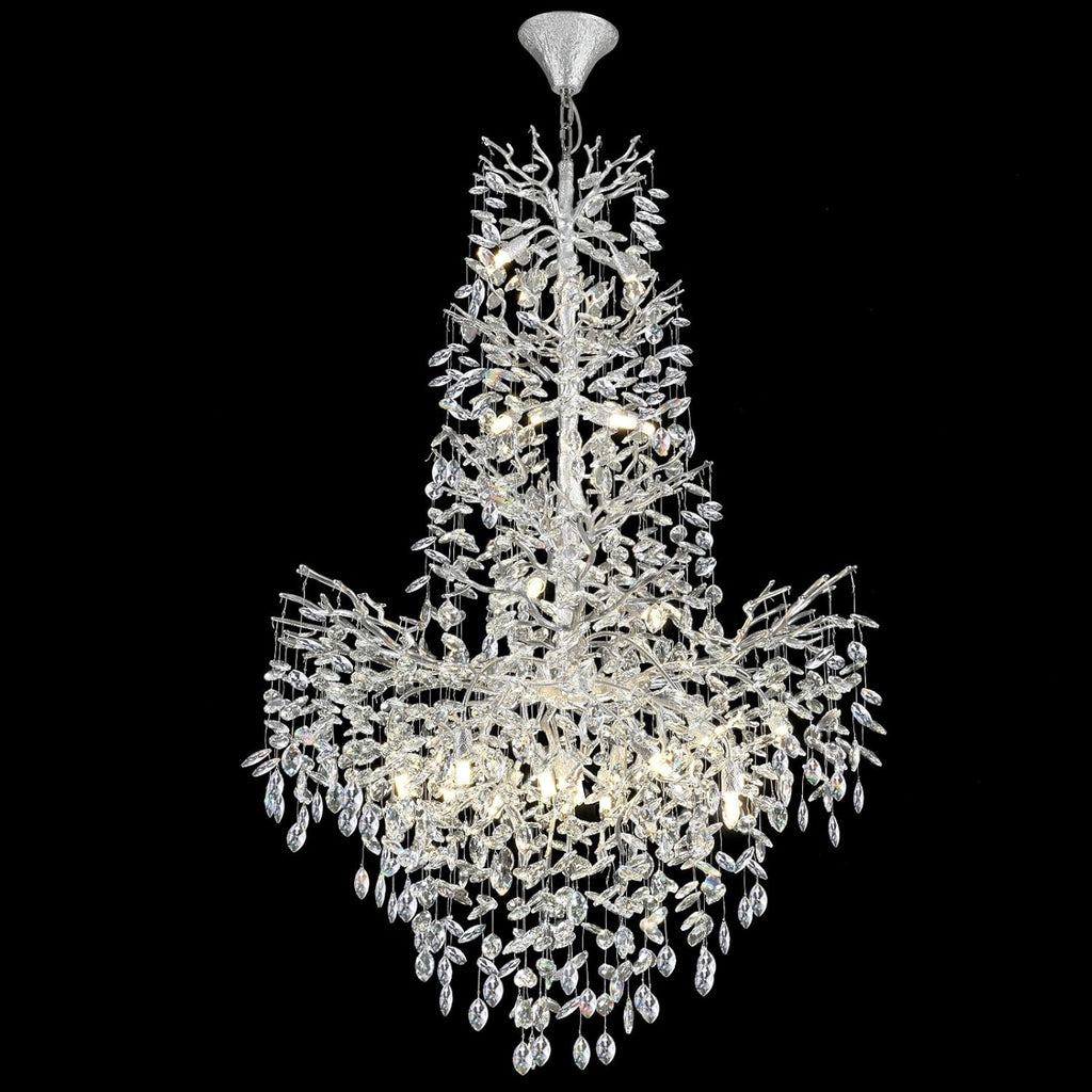 H61'' Modern Silver K9 Crystal High Ceiling Chandeliers, 23-Lights Staircase Chandeliers,Large Crystal Tree Branch Chandelier, D40'' Foyer Chandelier,for Living Room,Entryway