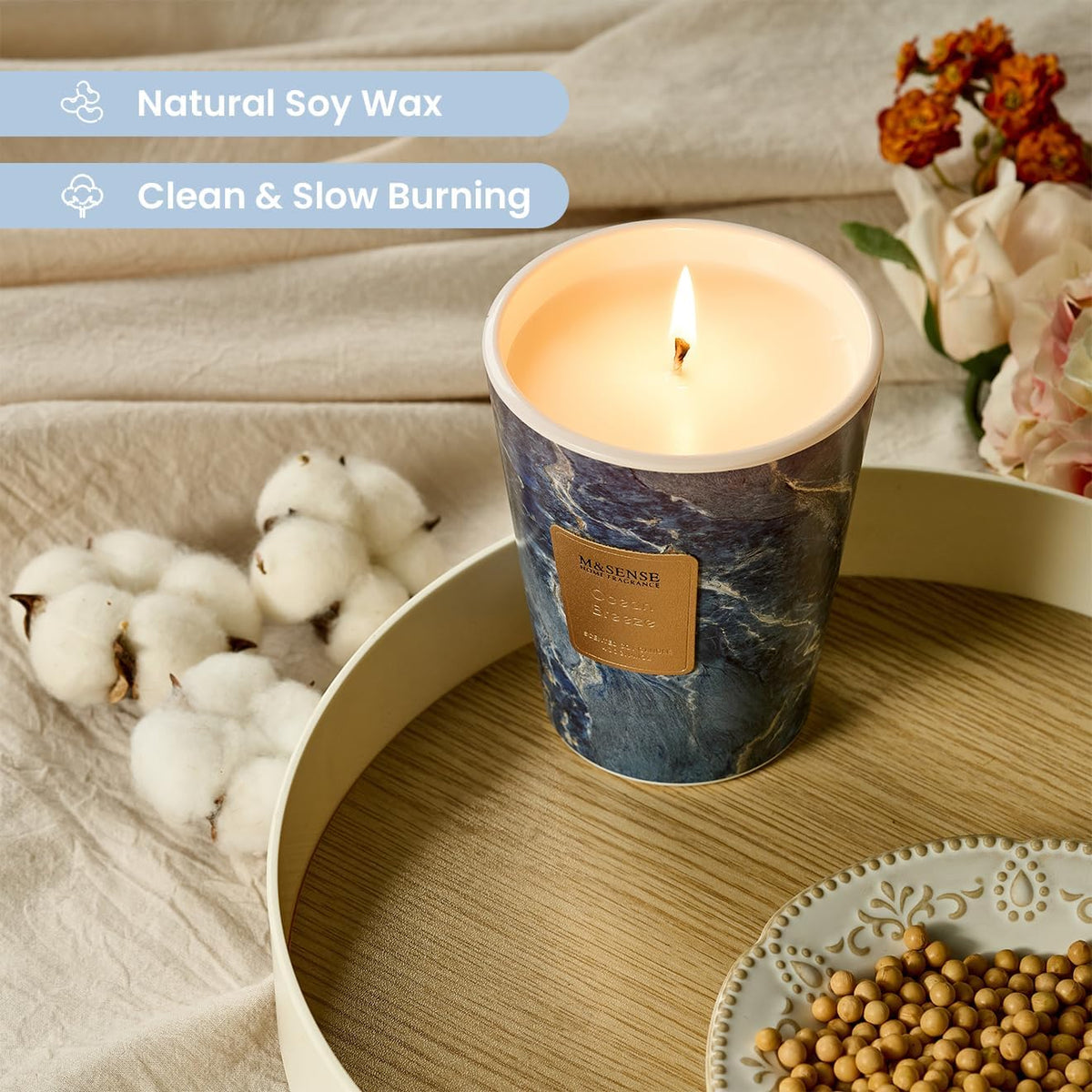 M&SENSE Ocean Breeze Scented Candles for Home, Lead-Free Wick Highly Scented Jar Candles, 14.1 Oz 80 Hours Lasting Burning Candles Gifts for Women, Relaxing Aromatherapy Candle for Stress Relief
