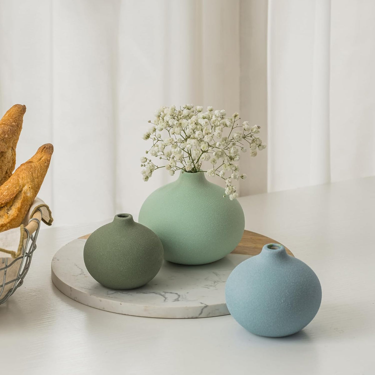 Ceramic Vase Set of 3, Mini Flower Vase for Home Decor, Modern Vase, Small Flower Vases for Dining Table Centerpieces,Living Room,Shelf,Mantel and Entryway Display