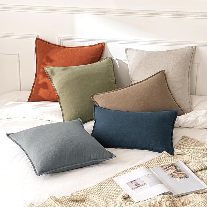 MIULEE Decorative Linen Pillow Covers 18x18 Inch Burnt Orange | Boho Farmhouse​ - Image 5