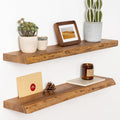 30" Floating Shelves, Live Edge Solid Elm Wood Floating Shelf, Wall Mounted Display Shelves with Heavy-Duty Bracket for Books, Rustic Wooden Shelf for Kitchen, Bathroom, Natural Color, Set of 2