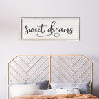 comurdyo Sweet Dreams Wall Decor Above Bed Sign 32" x 12" Master Bedroom Wooden Antique Framed Large Rustic Farmhouse Guest Room Beautiful Simple Hanging Plaque Over Bed Wall Art (White)
