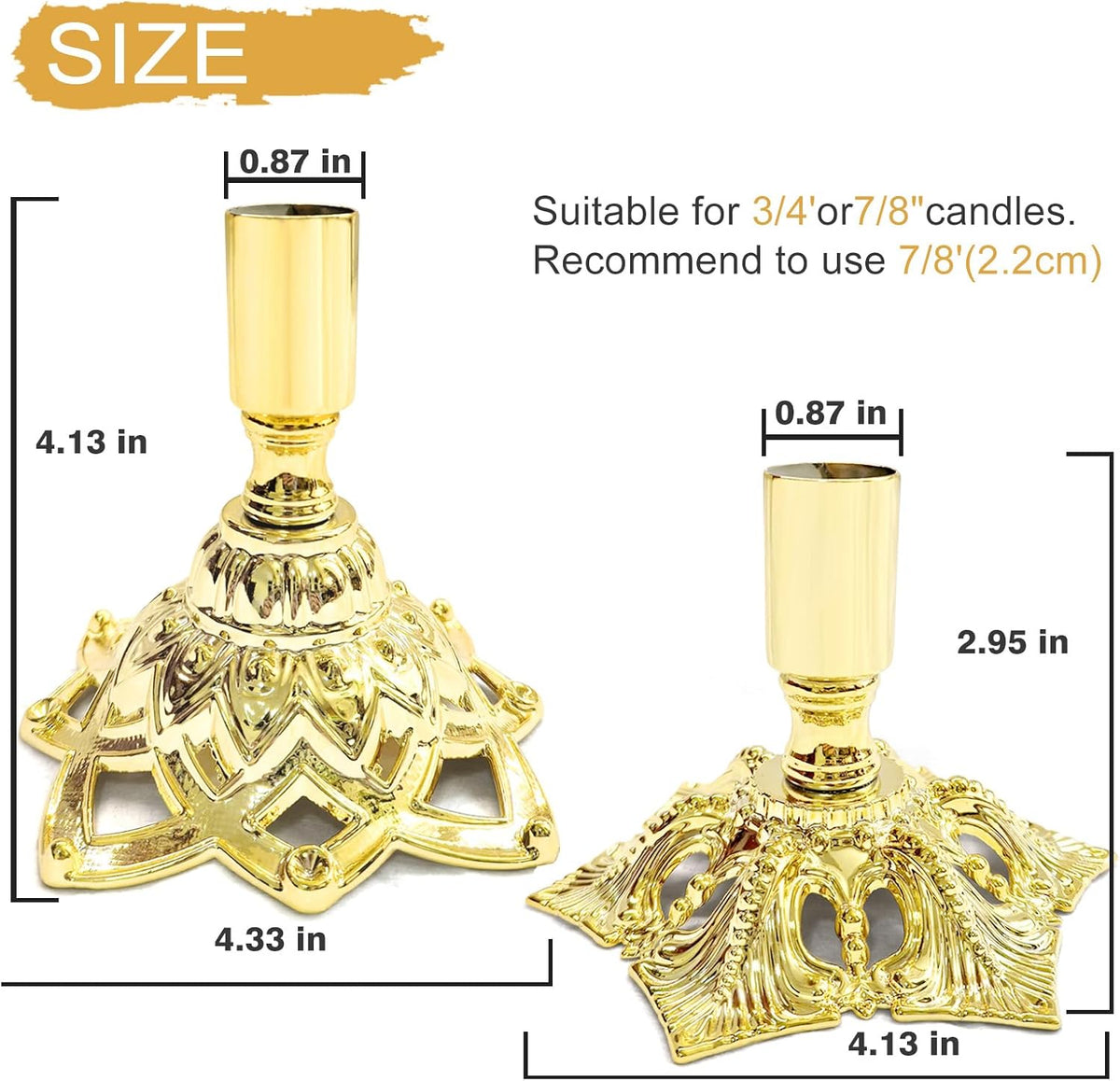 Candlestick Holders,Taper Candle Holder for Candlesticks Gold Plated Candle Metal Stick Candle Holders for Fireplace,Party, Dining,Wedding Decor,Fits 3/4 inch Thick Candle(Set of 6Pcs)