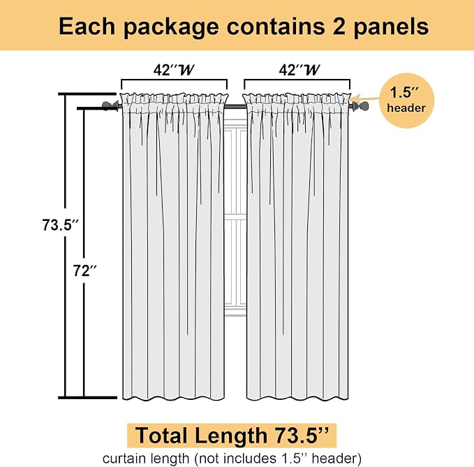 Chocolate Sheer Curtains 72 Inches Long 2 Panels, Rod Pocket Voile Light - Image 5