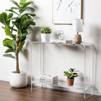 MyGift Premium 15mm Clear Acrylic Entryway Console Table with Bottom Display Shelf, 2 Tier Living Room Sofa Back Storage Shelves Modern Luxury Home Decor