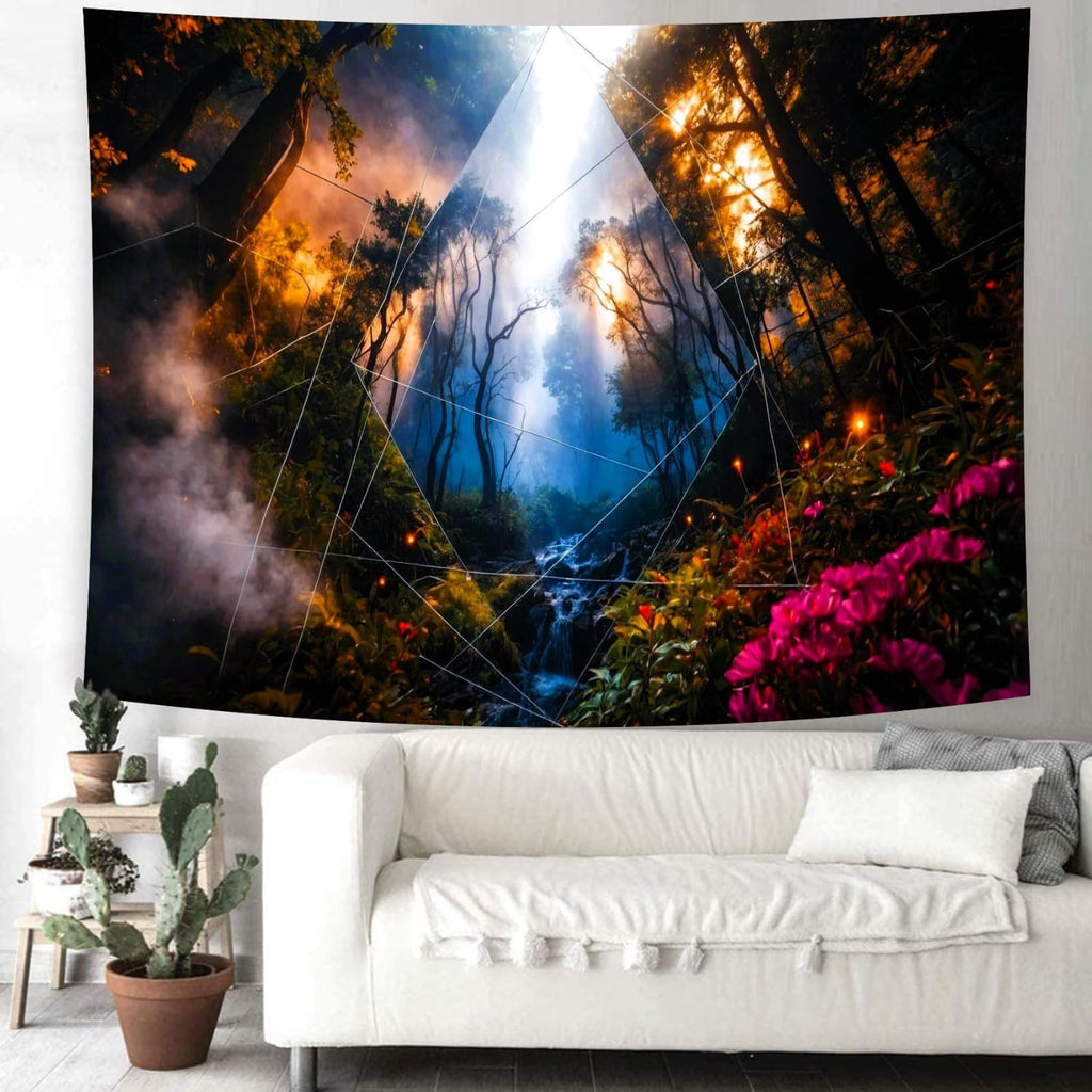 Delur Forest Tapestry Tree of Life Misty Tropical Rainforest Tapestry Wall Hanging Mystical Colorful Spiritual Psychedelic Nature Landscape Headboard for Bedroom Living Room Home Decor (70.8" x 92.5")