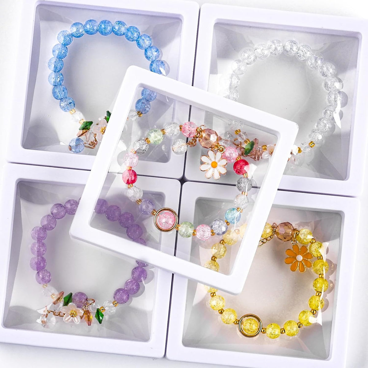 XSEINO About 1200PCS 6mm Glass Beads Bracelet Making Kit,24 Assorted Dreamy Blue Ocean Series Colorful Crystal Beads for Bracelet and Jewelry Making and DIY Crafts,Friendship Bracelets