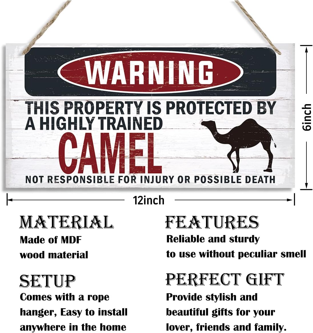 Warning Sign, Camel Warning Wood Plaque Sign, Funny Door Signs, Decorative Wood Hanging Suspension Plaque, Farmhouse Wooden Wall Decor, Outdoor Hanging Wooden Signs