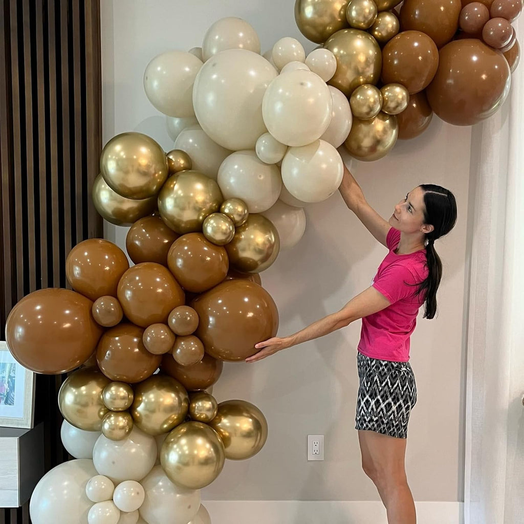 Brown and Gold Balloons 12 Inch Double Stuffed Dark Coffee Tan Cream Beige Sand Nude Neutral Latex Balloon Confetti Balloons for Boho Birthday Rodeo Thanksgiving Baby Bridal Shower Party Decor