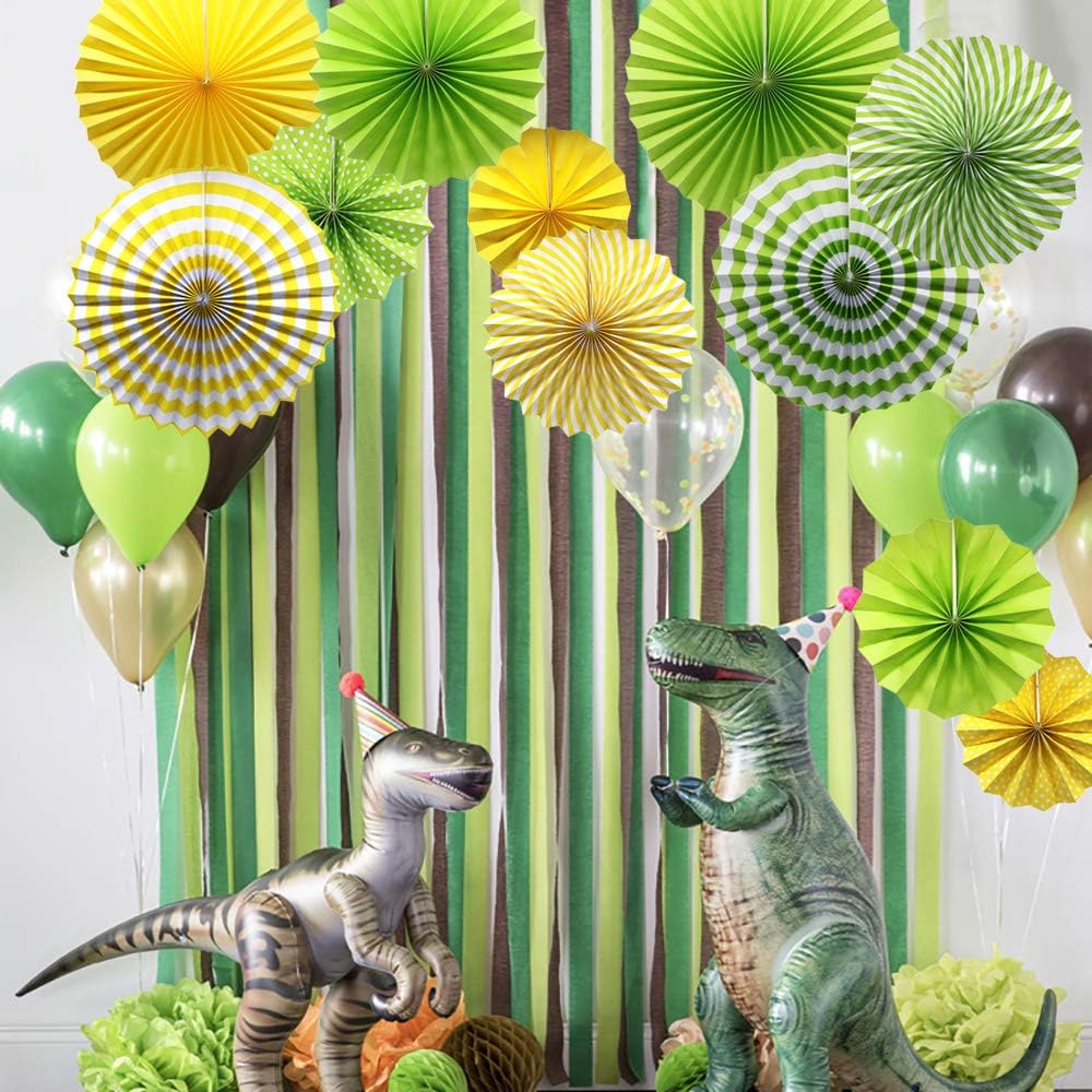 ADLKGG Party Hanging Paper Fans Set, Green Round Pattern Paper Garlands Decoration for Birthday Wedding Graduation Events Accessories, Set of 6