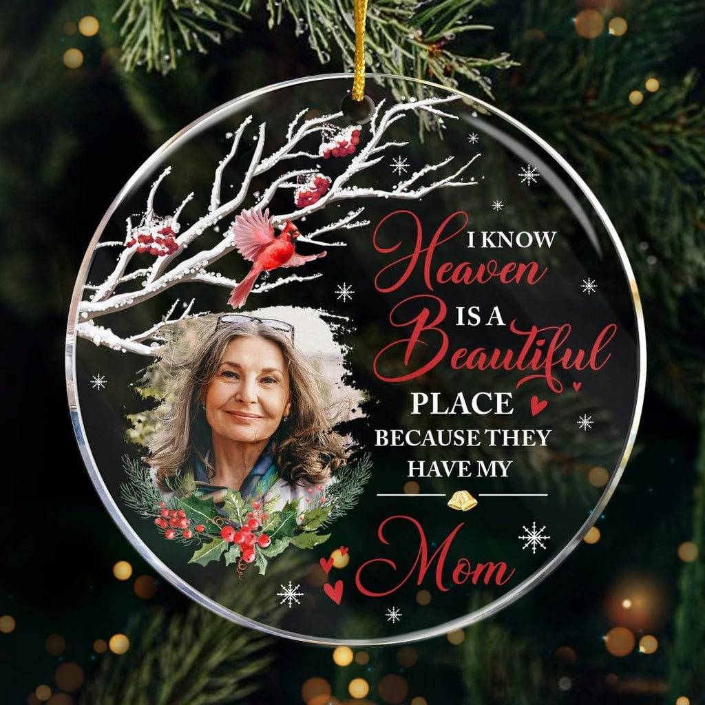 Pawfect House Custom Photo Acrylic Ornament, Personalized Christmas Memorial Sympathy Gifts for Family Members, Heaven is A Beautiful Place, Bereavement Gifts for Loss of Mother, Christmas Ornaments