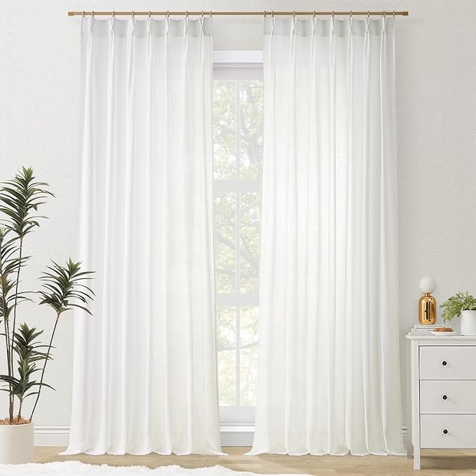 102 Inches Long White Pinch Pleated Sheer Curtains - Image 9
