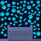127 Glow in The Dark Dog Paw Stickers Luminous Removable Vinyl Wall Decals for Kids Nursery Bedroom(Blue Light)