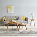 100% Solid Oak Wood Coffee Table Set, Round Coffee Table Combo Side Table w/Solid Wood Legs, Mid Century Table Sturdy Tables for Bedroom Balcony Living Room (Natural, 3 Pieces)