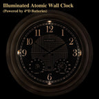 CLXEAST 24 Inch Self-Illuminated in/Outdoor Atomic Wall Clock with Temperature and Humidity, Oversized Large 24 Inch Wall Clocks for Living Room Decor, Brushed Grey Oak Wooden Finish