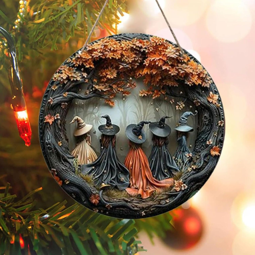 Fanyil/Olygee/Sherum/Shirem/Pubyfun/Glosrity/Libilin/Graddi/Solymody/Gowebs/Goredny/Vianys Witching Hour, Door Way Hanging Decor Halloween, 2D Wooden Round Witches Sign (A, ‎7.87")