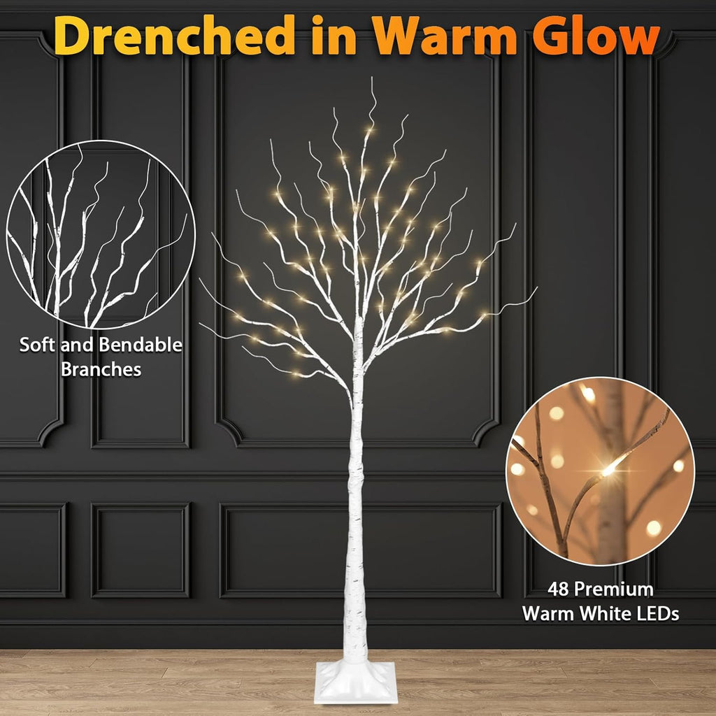 LED Birch Tree Lights, 4ft Trees with Warm White Lights, Outdoor Indoor Christmas Wedding Party Decor