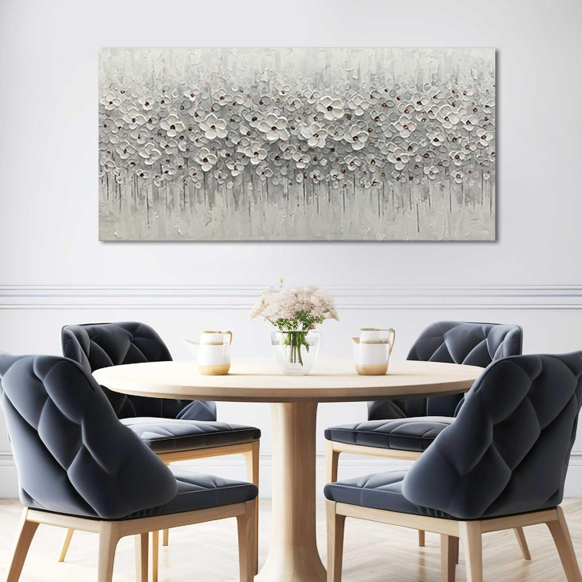 SDYA White Flowers Canvas Art Hanging Decor Botanical Wall Decoration for Living Room Bedroom Oil Painting Contemporary Artwork for office 24x48 Inch