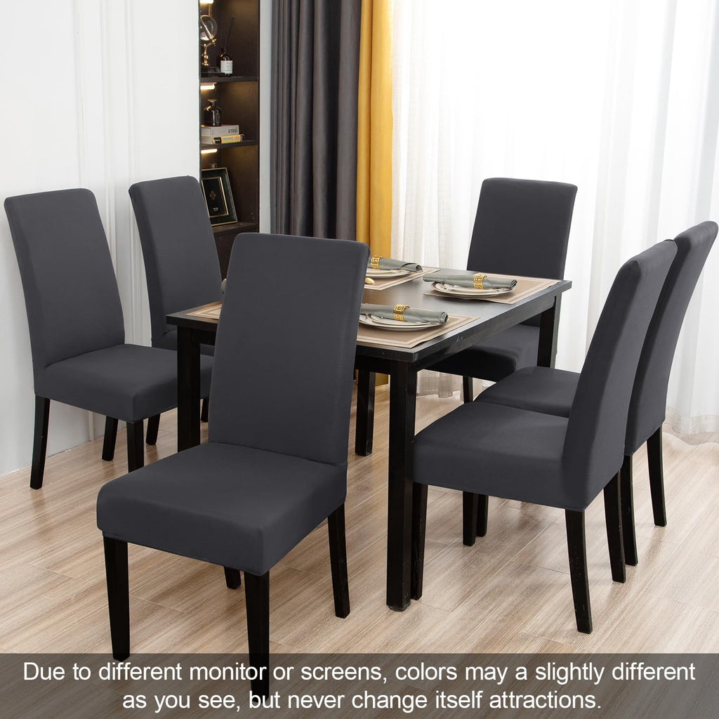 JQinHome Dining Room Chair Covers Set of 8, High Stretch Chair Slipcover Removable Washable Chair Seat Protector Cover for Home Party Hotel Wedding Ceremony (Grey)