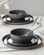 Famiware Milkyway Plates and Bowls Sets, 18 Pieces Dinnerware Sets, Reactive Glaze Dish Set, Stoneware Dishes Set for 6, Matte Dark Charcoal